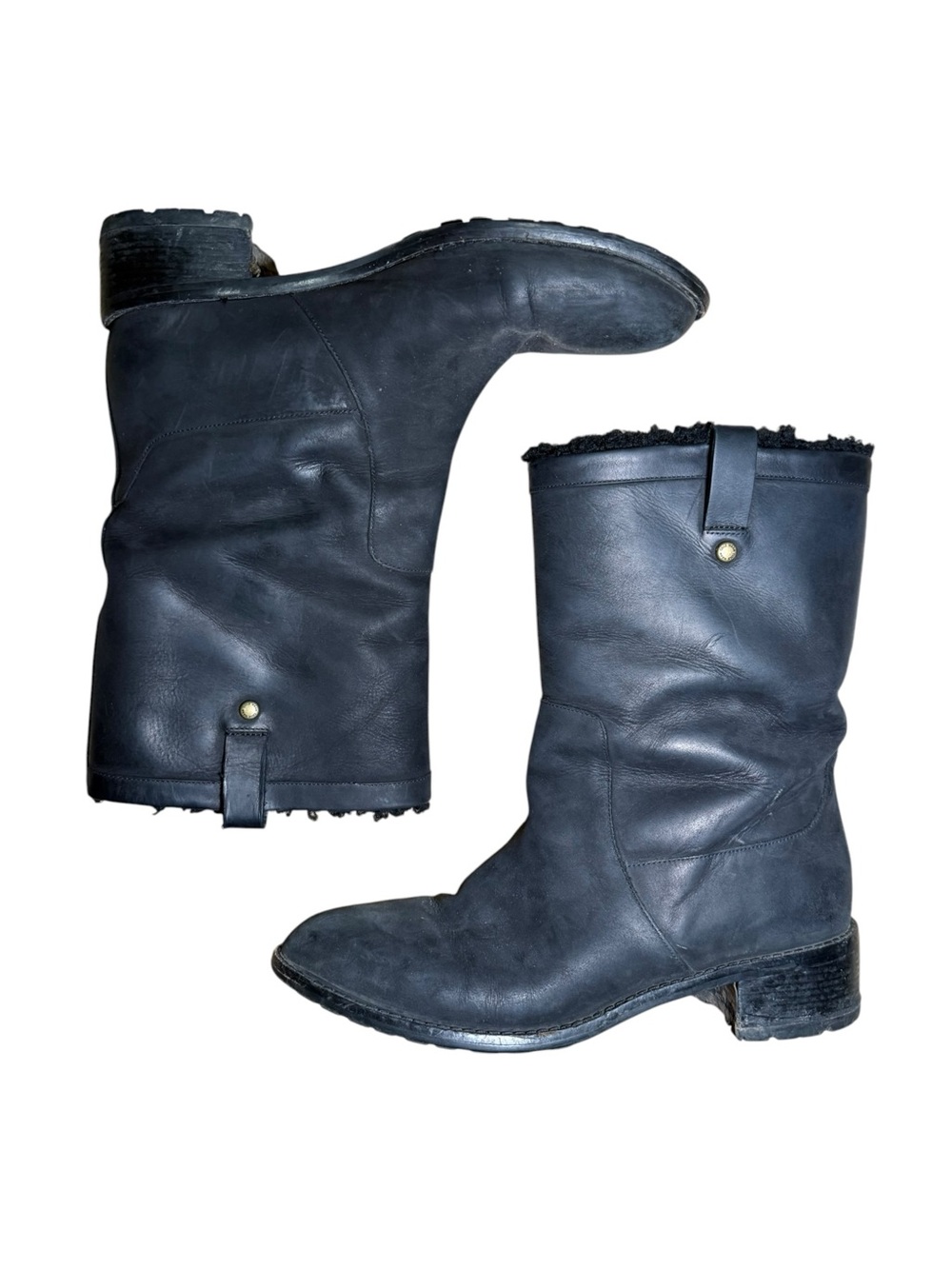 Cole Haan Jessup Waterproof Mid Calf Shearling Lined Boots Black Size 8.5